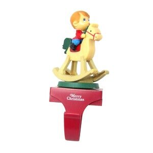 Christmas Musical Rotating Stocking Holder Boy on Rocking Horse 1985 VTG Video